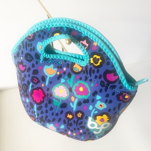 Purple Leopard Print & Floral Insulated Neoprene Rambler Lunch Bag - Y2K Vibes - Picture 1 of 6